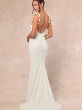 NEW Lulus Safine Elegant White Backless Mermaid Dress Sz Medium